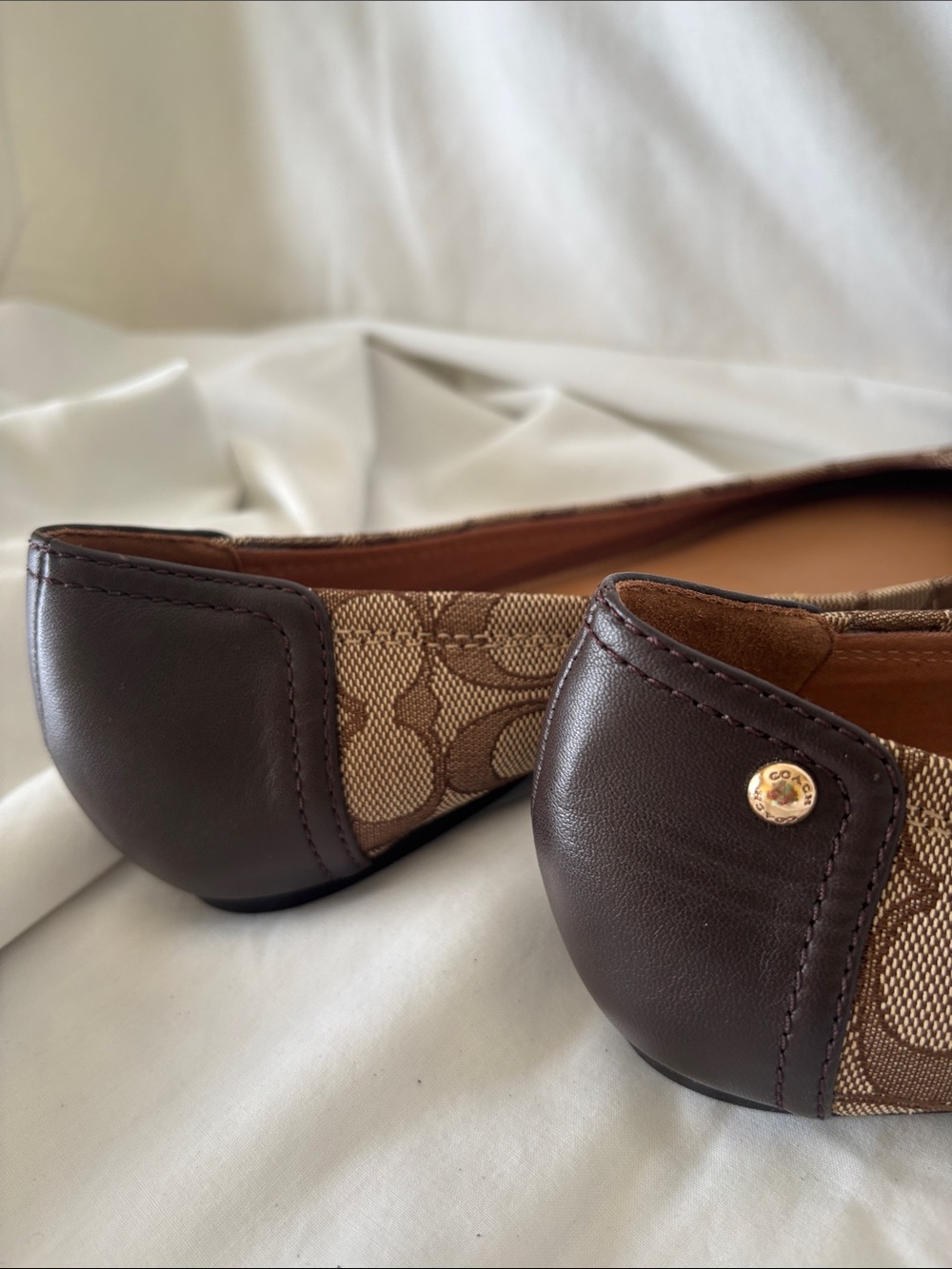 Coach Brown Signature Canvas Ballet Flats with Dark Brown Cap Toe - Picture 12 of 12